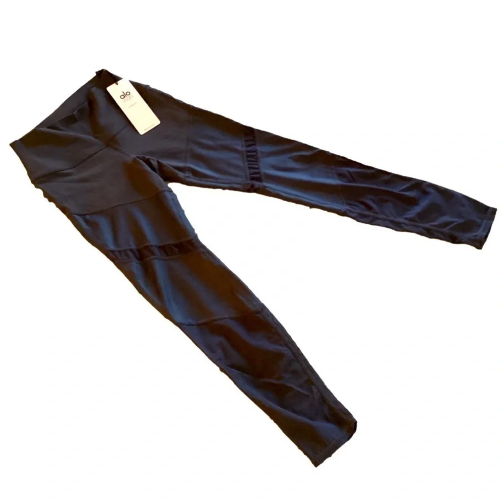 NWT ALO YOGA HIGH WAIST SHEILA Anthracite Gray MOTO MESH VINYASA FLOW LEGGINGS - Picture 3 of 12